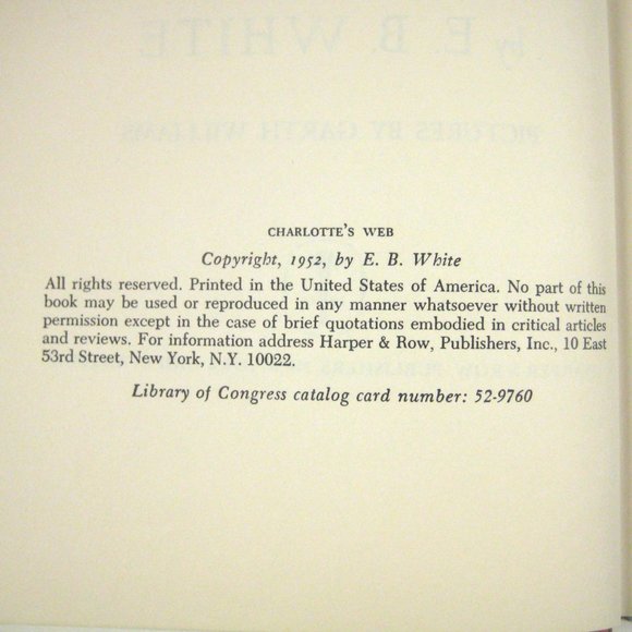 Charlotte's Web EB White Hardcover Dust Jacket Pictures Garth Williams STAIN - Picture 4 of 7